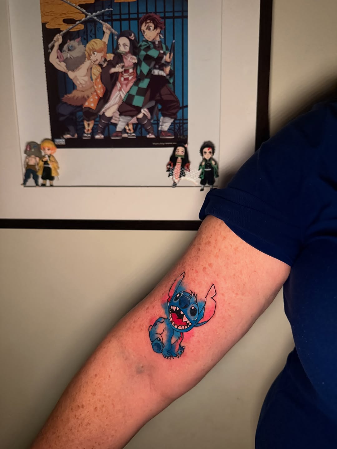 Stitch character new school tattoo on the forearm by Aldocasales@tatto