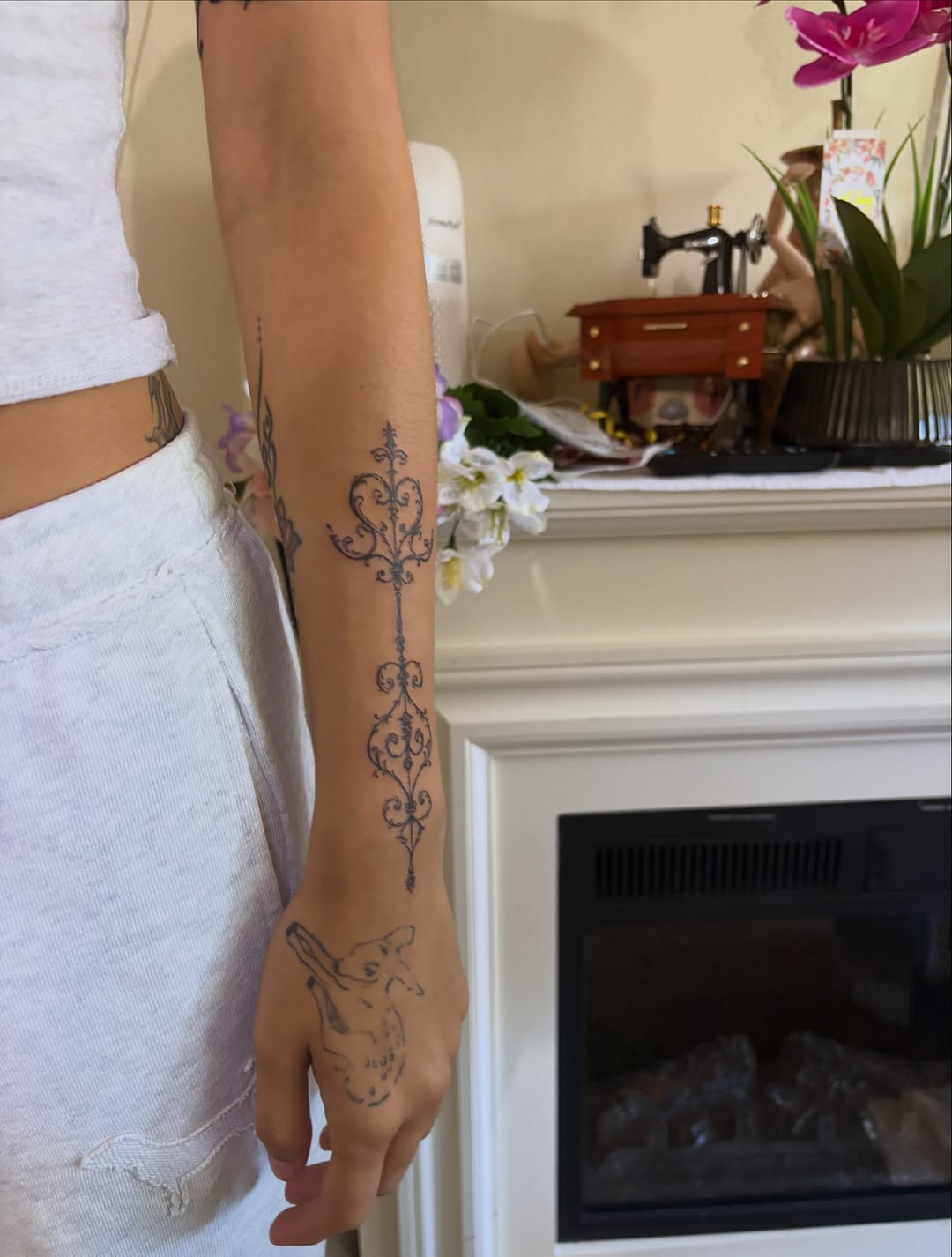 Ornamental pattern and rabbit ornamental tattoo on the forearm by winrytattoome