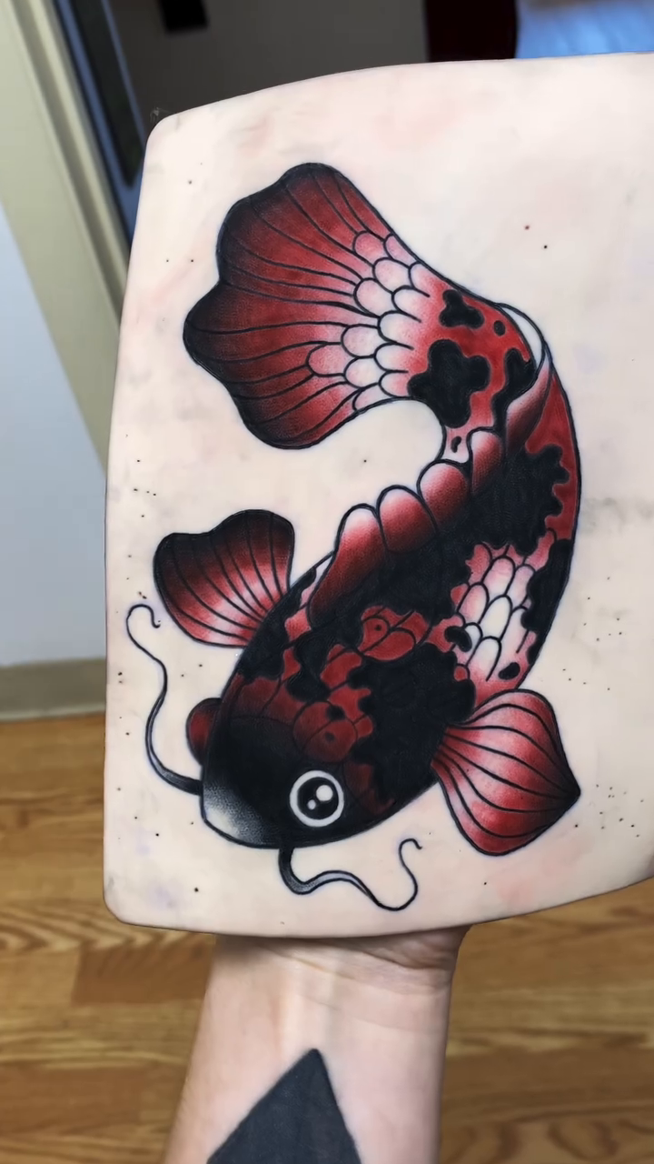 Koi fish tattoo Japanese tattoo on the leg by Laura🦋