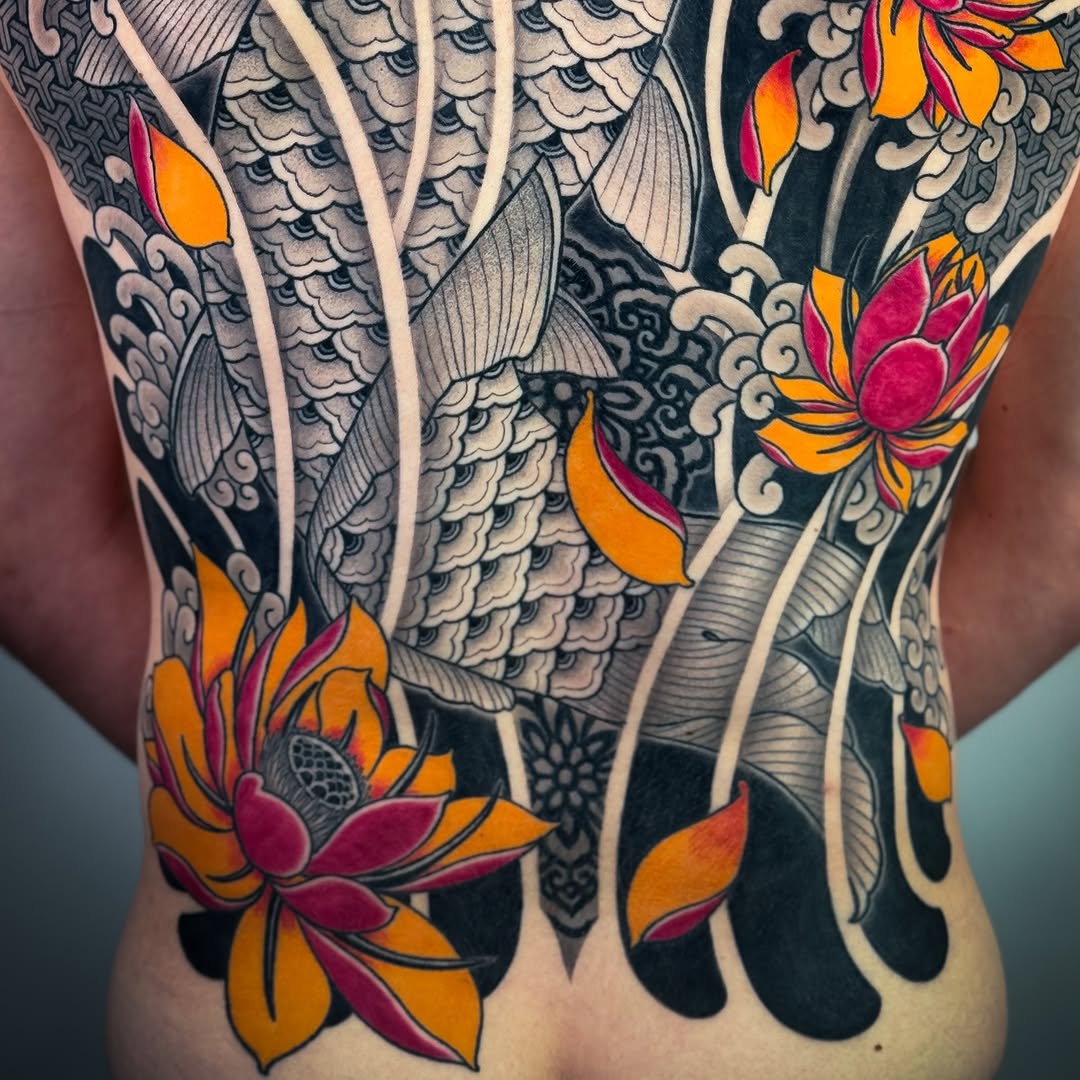 Tattoo by @ariesrhysing — japanese_irezumi, black_and_grey