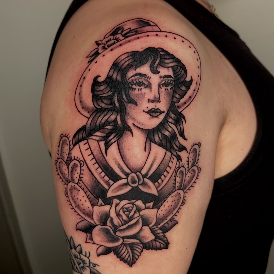 Tattoo by @kehrmie — american_traditional, black_and_grey