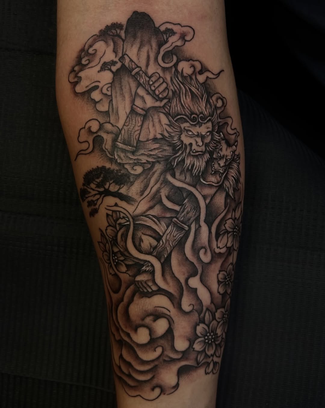 Tattoo by @pourriink — japanese_irezumi, black_and_grey