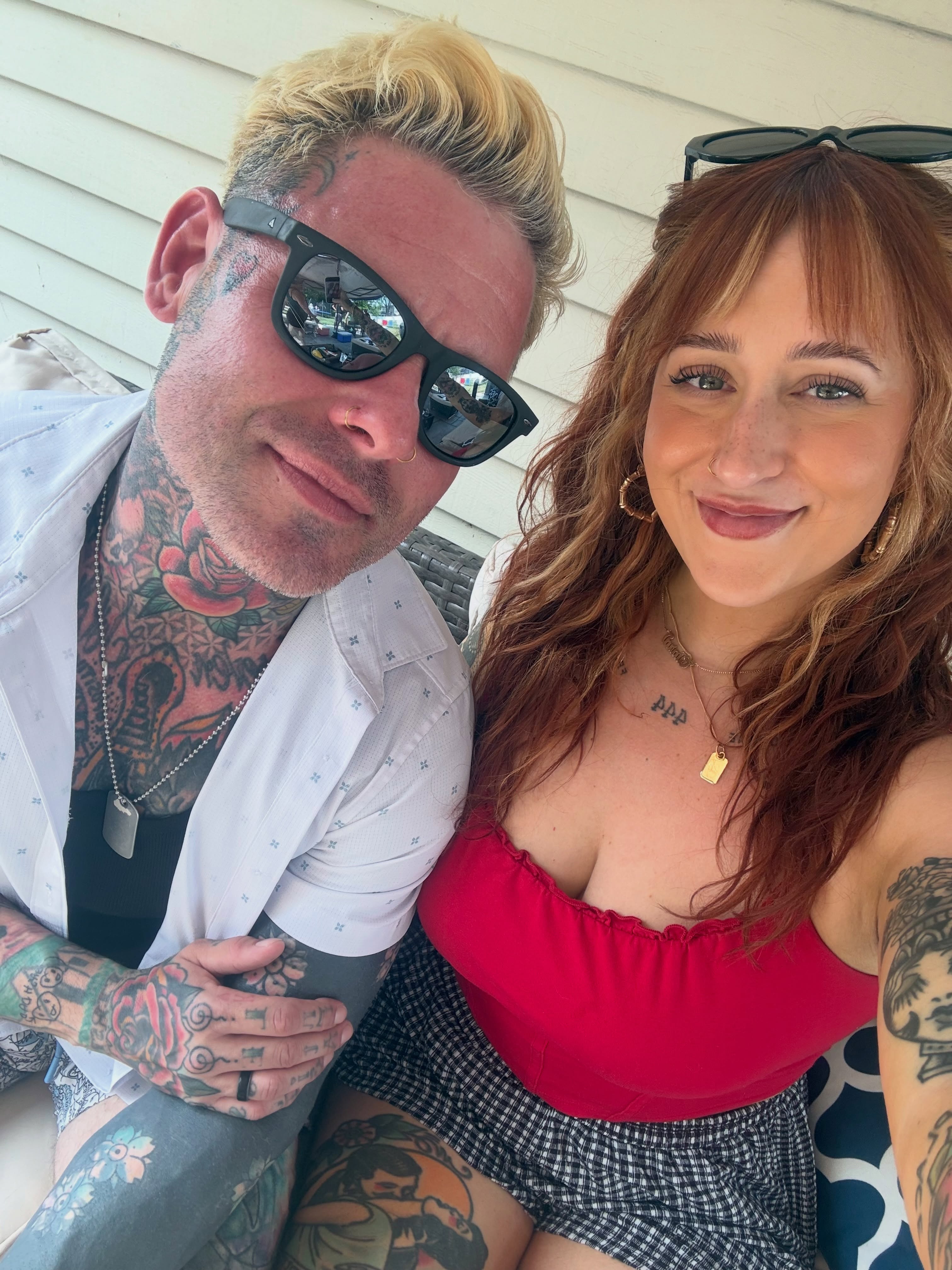 Tattooed couple American traditional tattoo on the torso by Shane Bonham