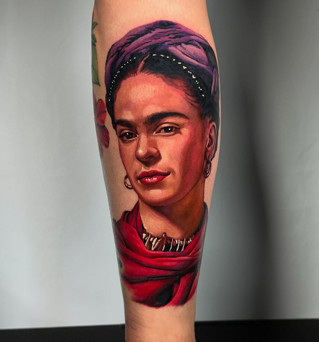 Frida Kahlo portrait realism tattoo on the forearm by Nate