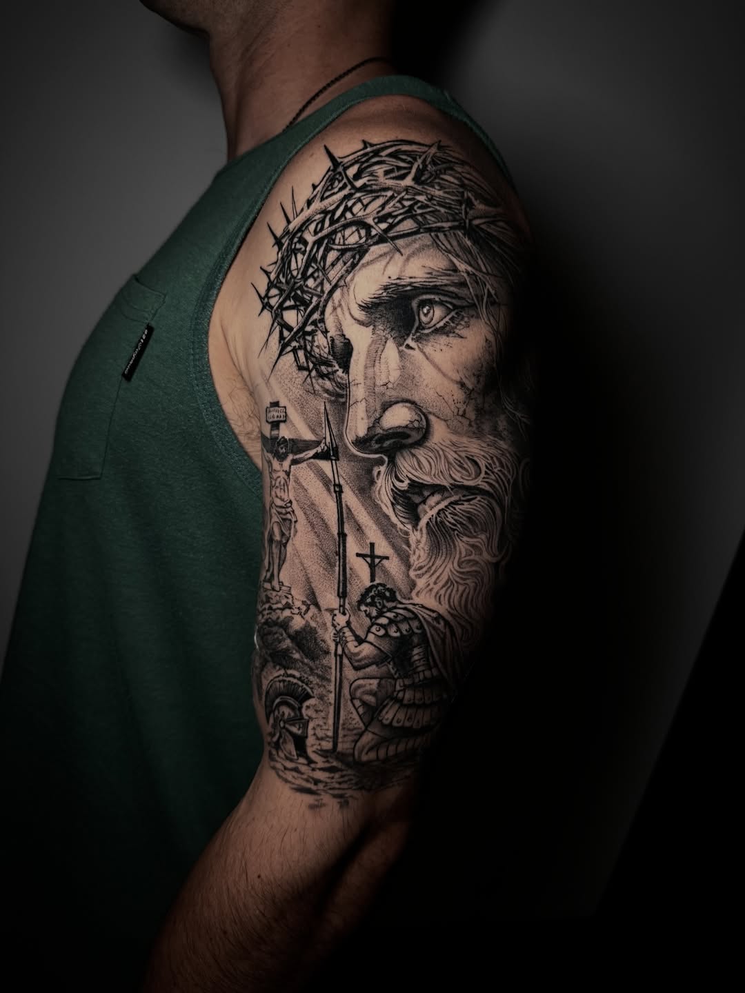 Realism tattoo on the shoulder by David Mushaney