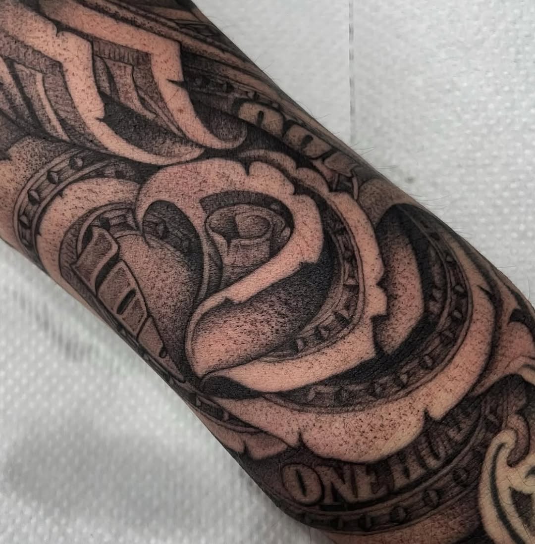 Tattoo by @dopeletterstattoo — realism, black_and_grey
