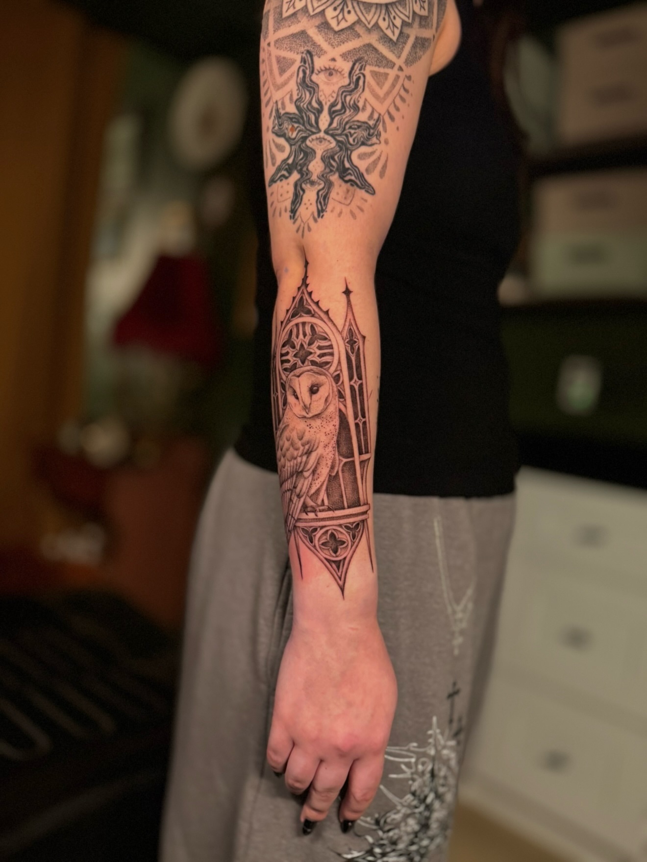 Tattoo by @alyssafazzino — black_and_grey, geometric