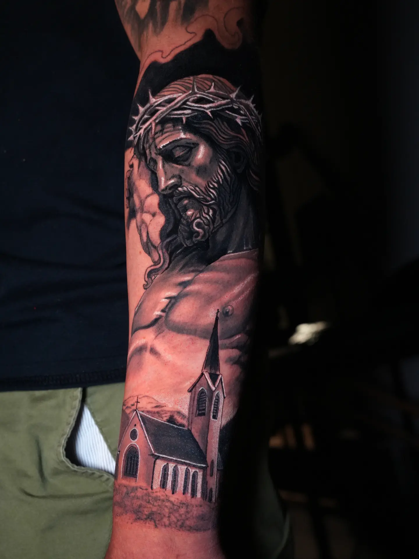 Jesus Christ realism tattoo on the forearm by Antonio Arias