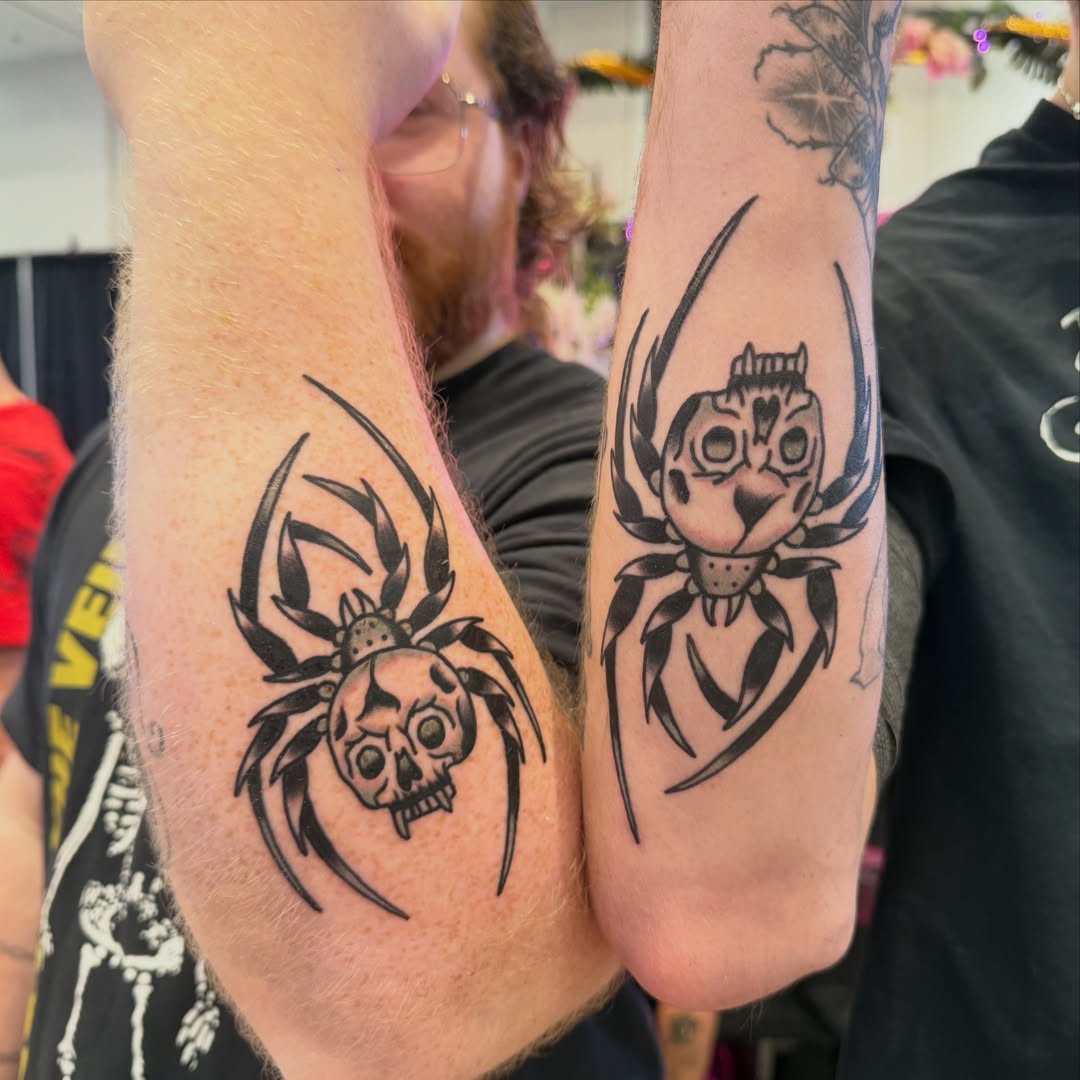 Spider tribal tattoo on the forearm by Carl Testi