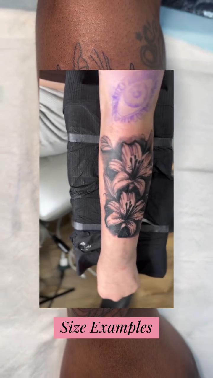 Floral leg tattoo fine line tattoo on the leg by Charlotte Tattoo Artist💉