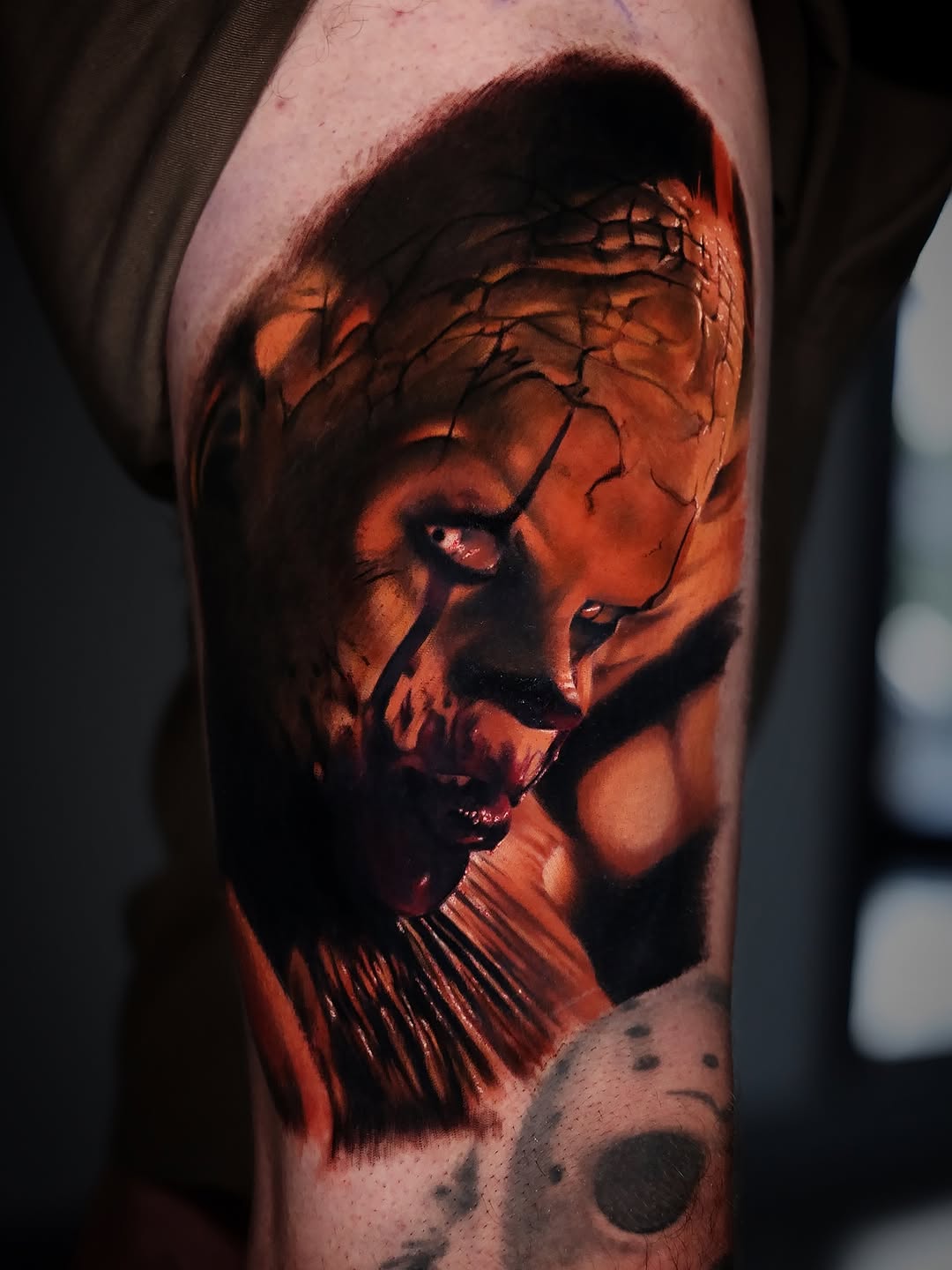 Pennywise the clown realism tattoo on the forearm by Alex Moro