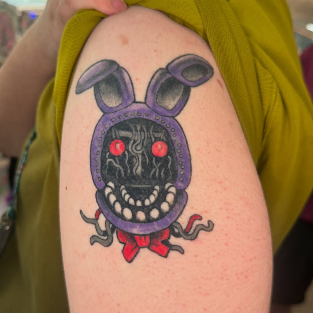 Pig mask American traditional tattoo on the shoulder by liam u. williams