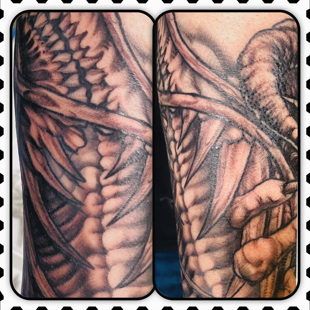 Dragon scales and claws realism tattoo on the forearm by Bryan Hunt