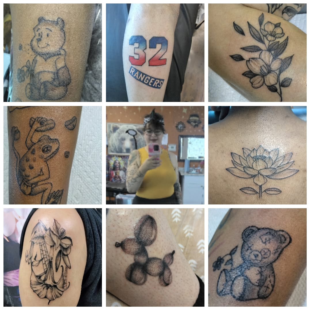 Winnie the Pooh fine line tattoo on the shoulder by Malynda