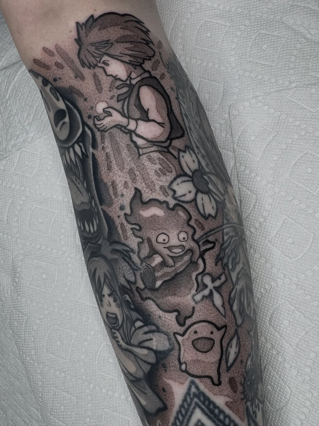 Tattoo by @donniebydesign — anime, black_and_grey