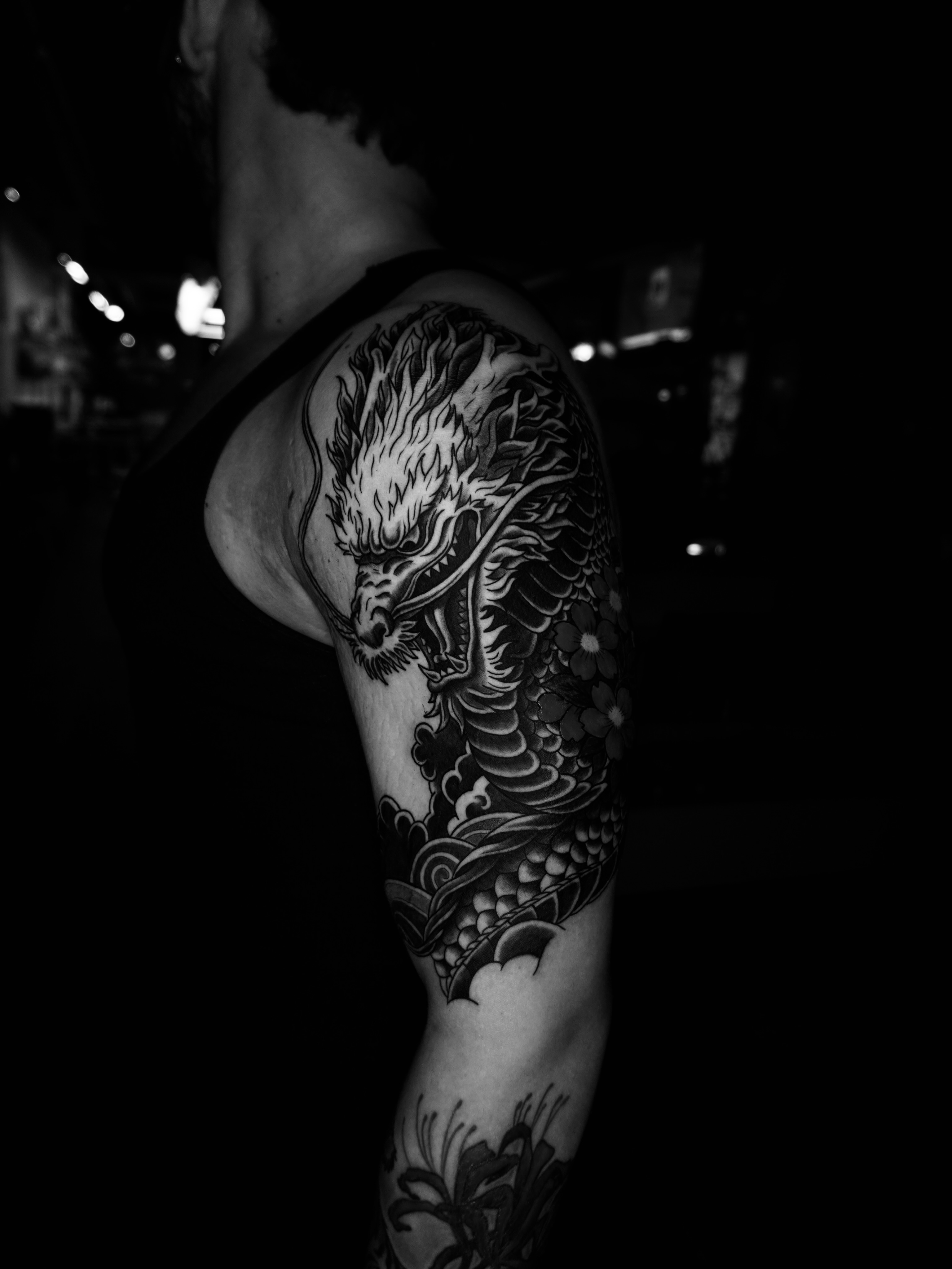 Tattoo by @santostefano.tattoo โ black_and_grey, japanese_irezumi