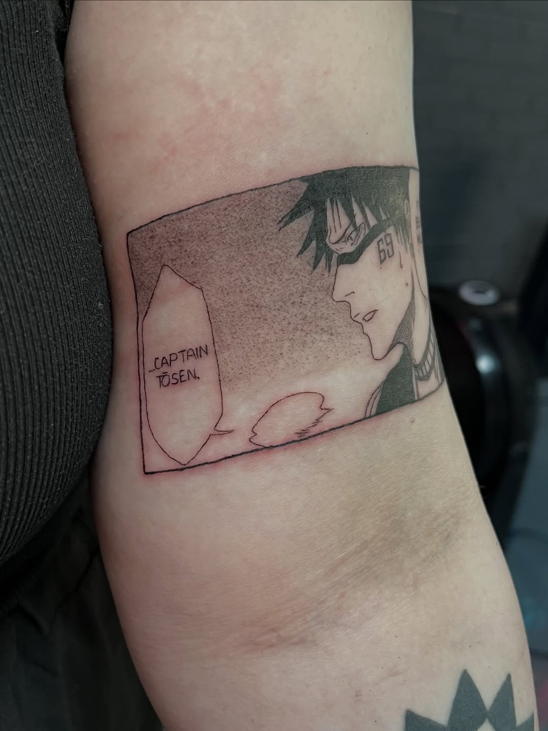 Manga panel with character anime tattoo on the forearm by Bunny 🐰