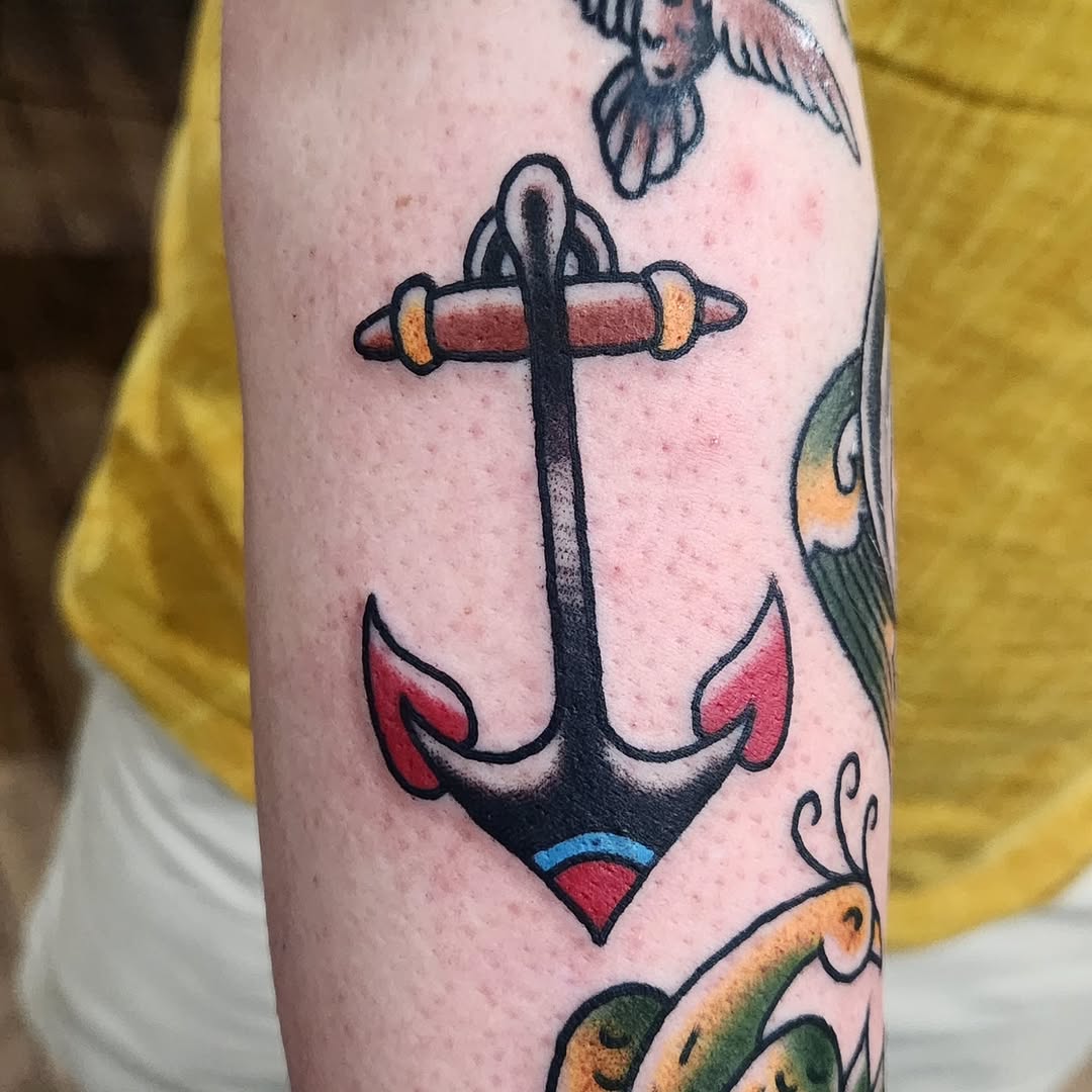 Anchor American traditional tattoo on the forearm by Douglas Grady