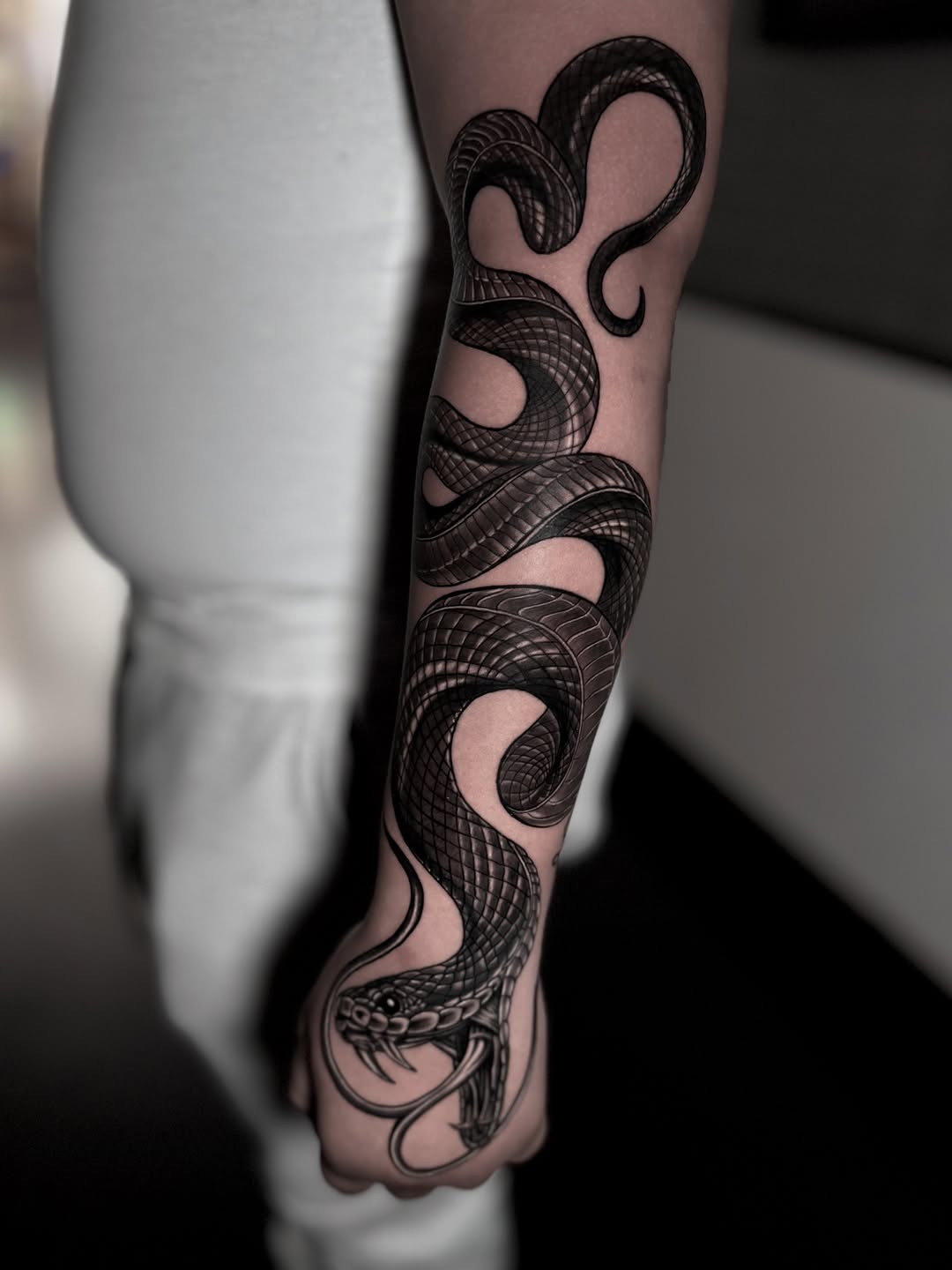 Snake realism tattoo on the forearm by Chris galvis, Charlotte, North Carolina