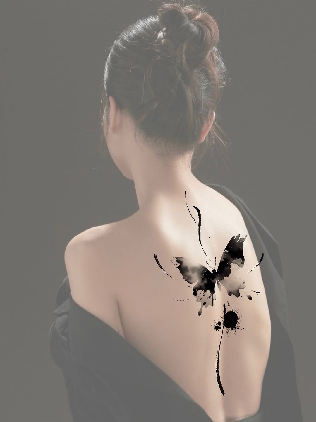 Butterfly blackwork tattoo on the shoulder by Ink _daisy_