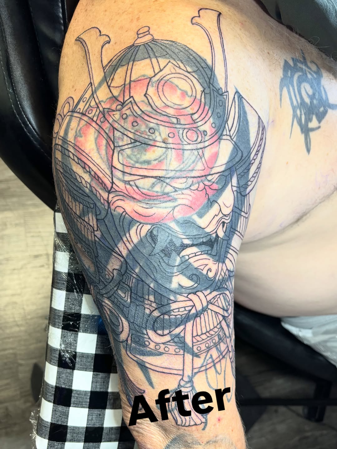 Samurai mask Japanese tattoo on the forearm by ⚓️Jake