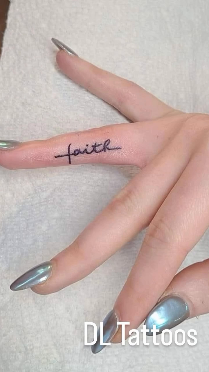 Various small tattoos lettering tattoo on the back by DL Tats, Cape Girardeau, Missouri