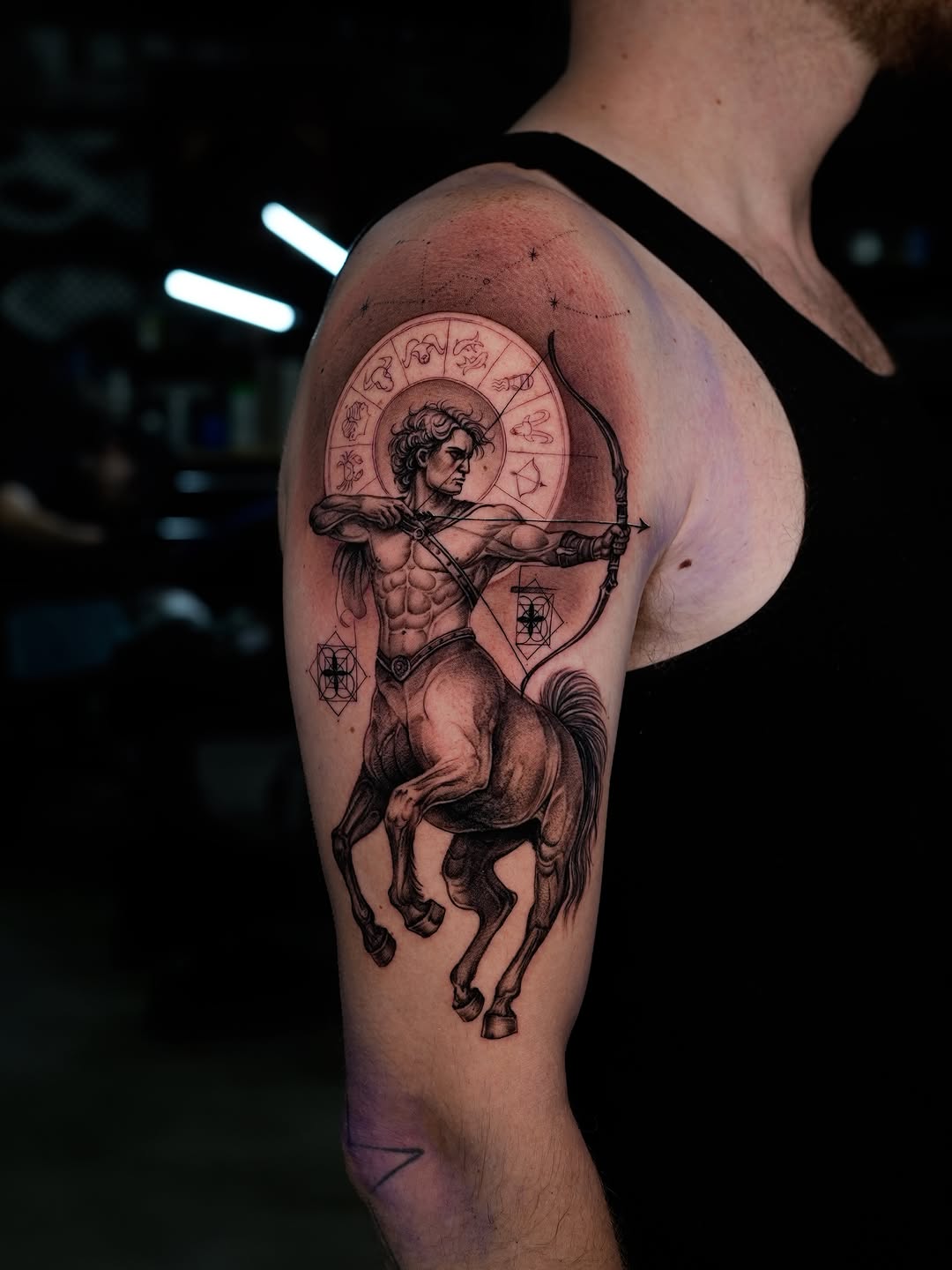 Centaur zodiac sign realism tattoo on the shoulder by Ink Warden  Tattoo