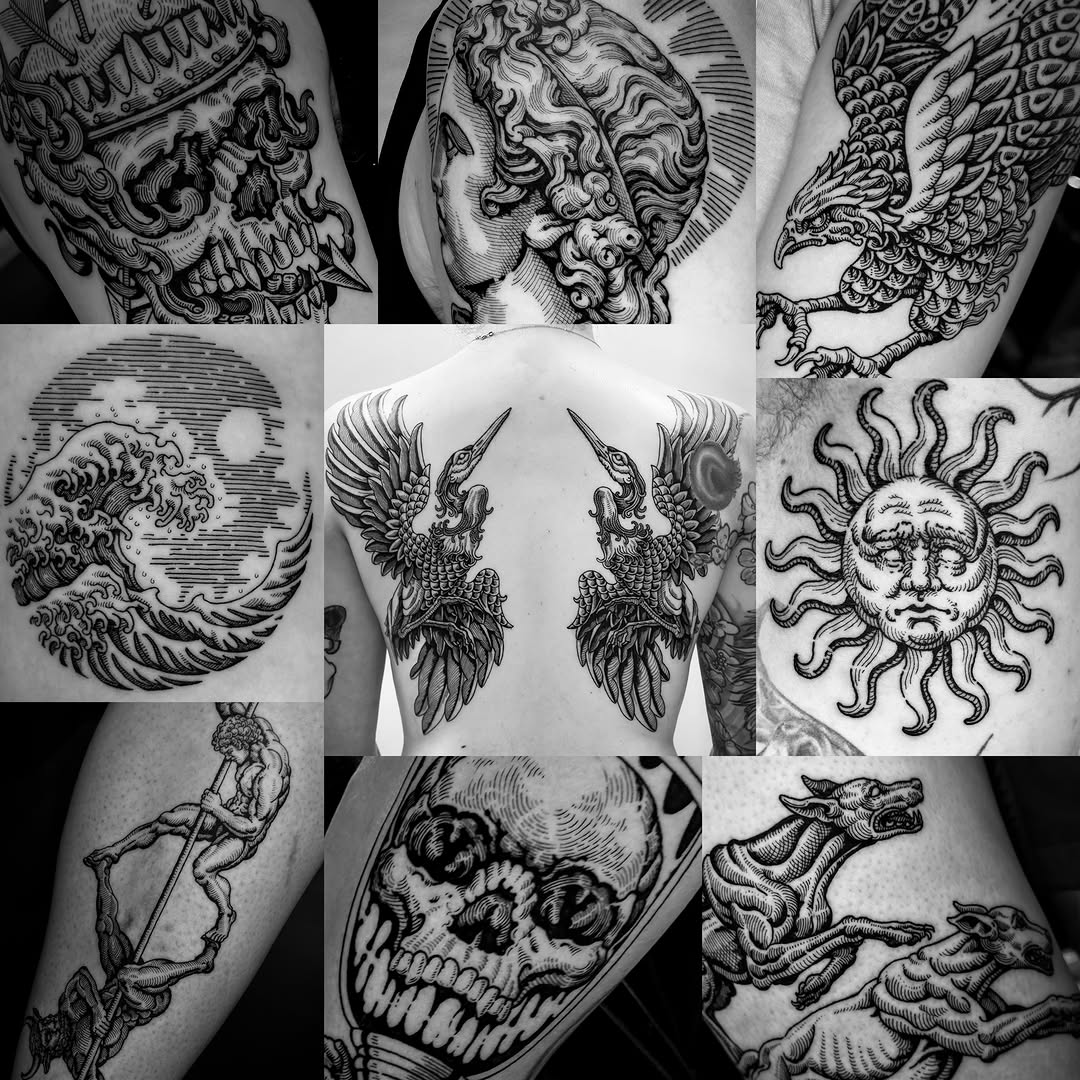 Tattoo by @dokk_vintage — blackwork, illustrative