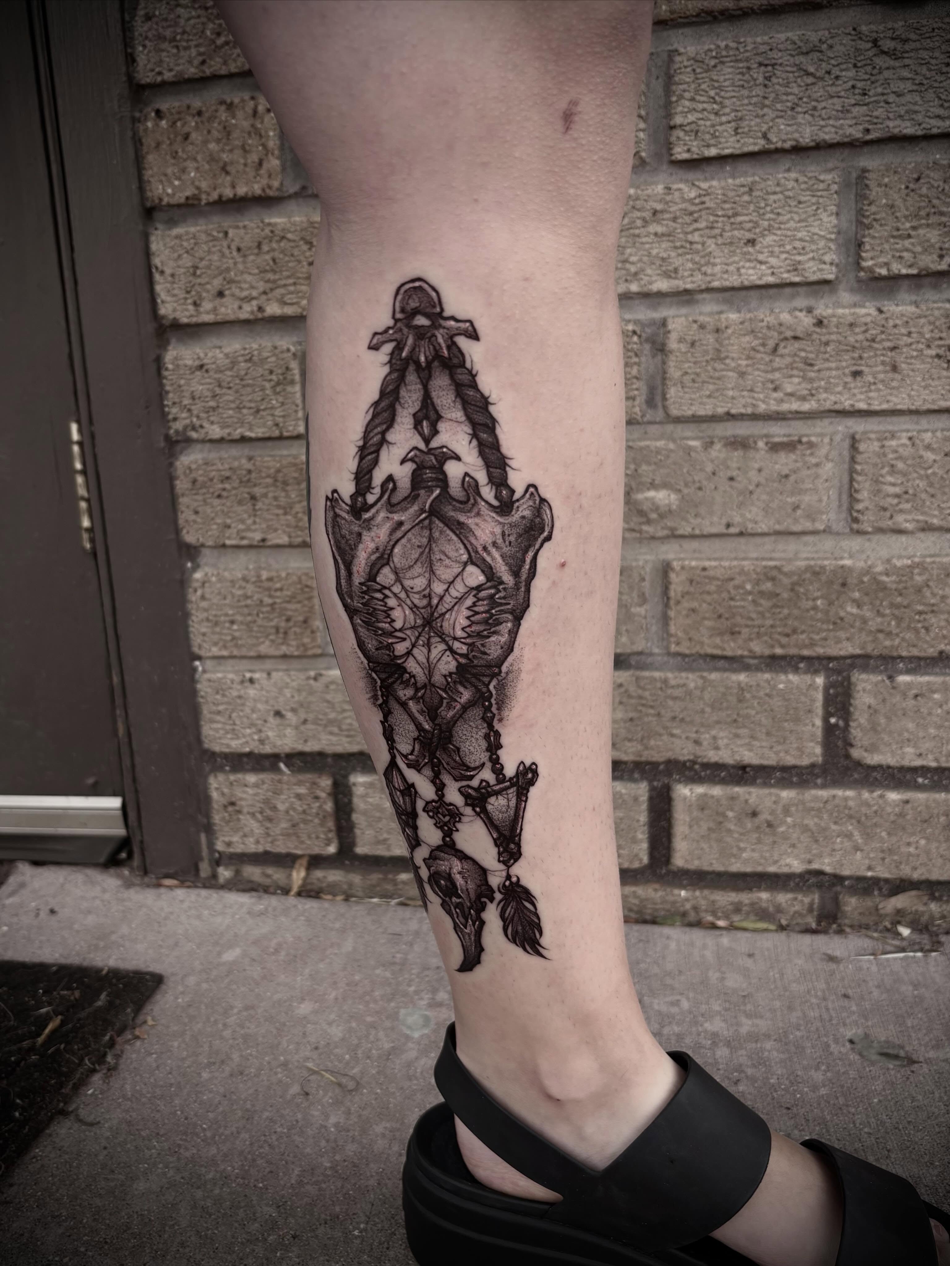 Dreamcatcher black and grey tattoo on the forearm by ๐ท๐๐๐๐