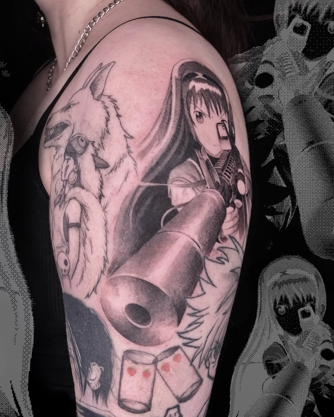 Tattoo by @weebapologist — anime, black_and_grey