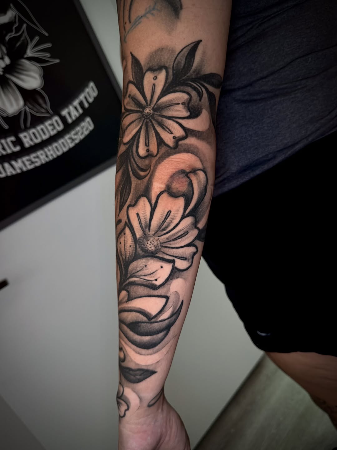 Floral sleeve fine line tattoo on the forearm by James ⚡️ Tattoo Artist