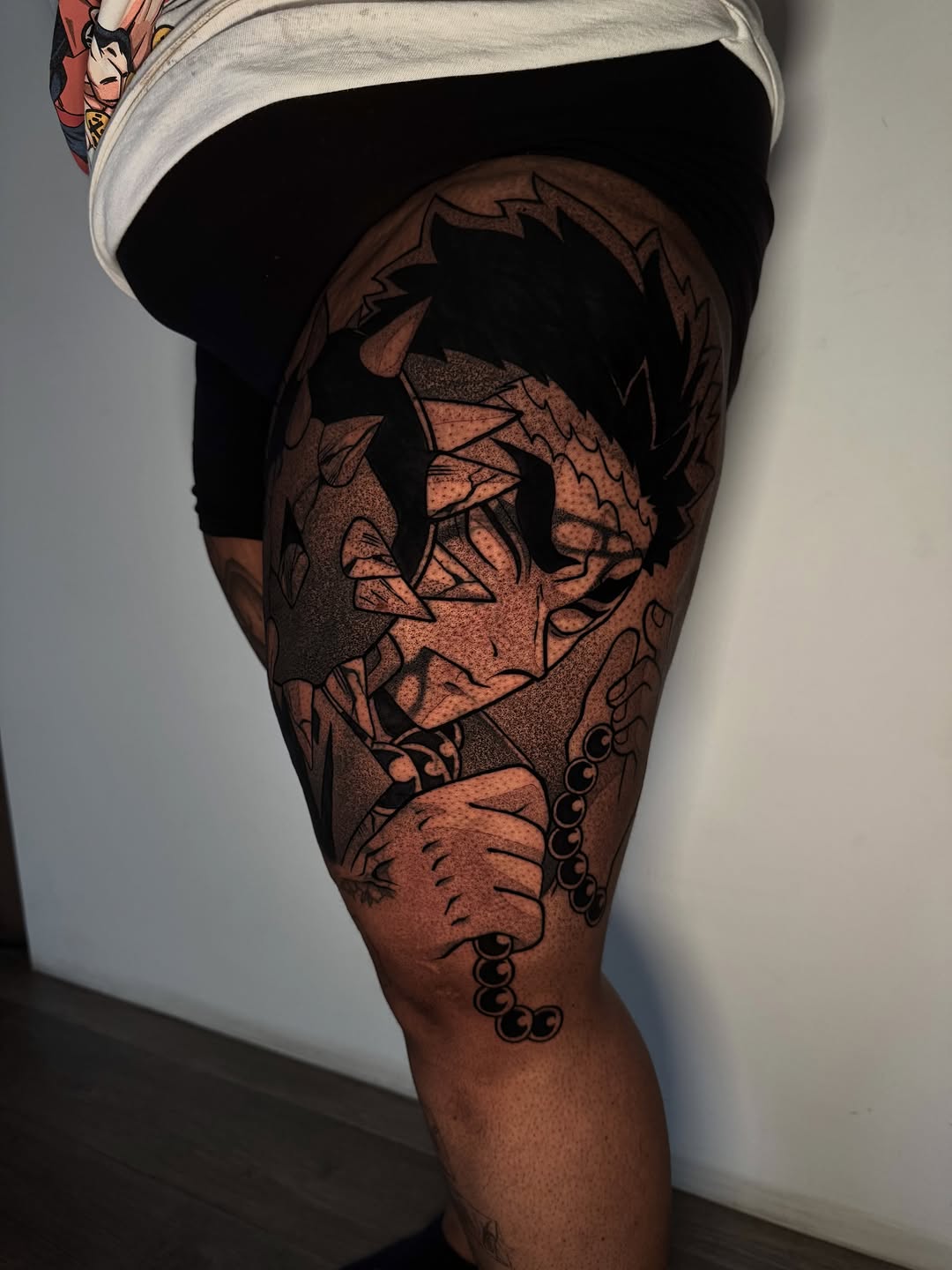 Tattoo by @rustik_uno — anime, black_and_grey