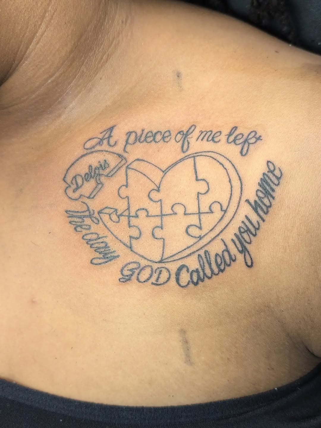Heart puzzle with text tattoo on the chest by 𝐁𝐮𝐧𝐧𝐲 𝐒𝐡𝐨𝐩 𝐓𝐚𝐭𝐳 𝐍 𝐂𝐮𝐭𝐳