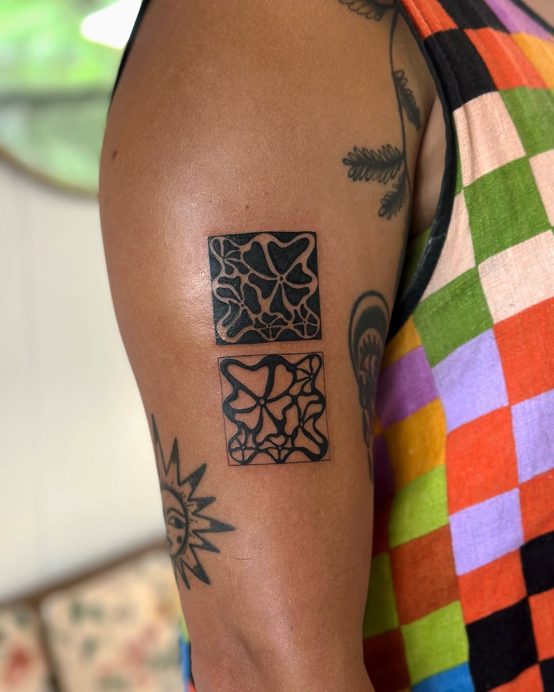 Abstract square patterns minimalist tattoo on the forearm by 𝗠𝗶𝗱𝗻𝗶𝗴𝗵𝘁 〰️ 𝕄𝕠𝕠𝕟𝕝𝕚𝕘𝕙𝕥