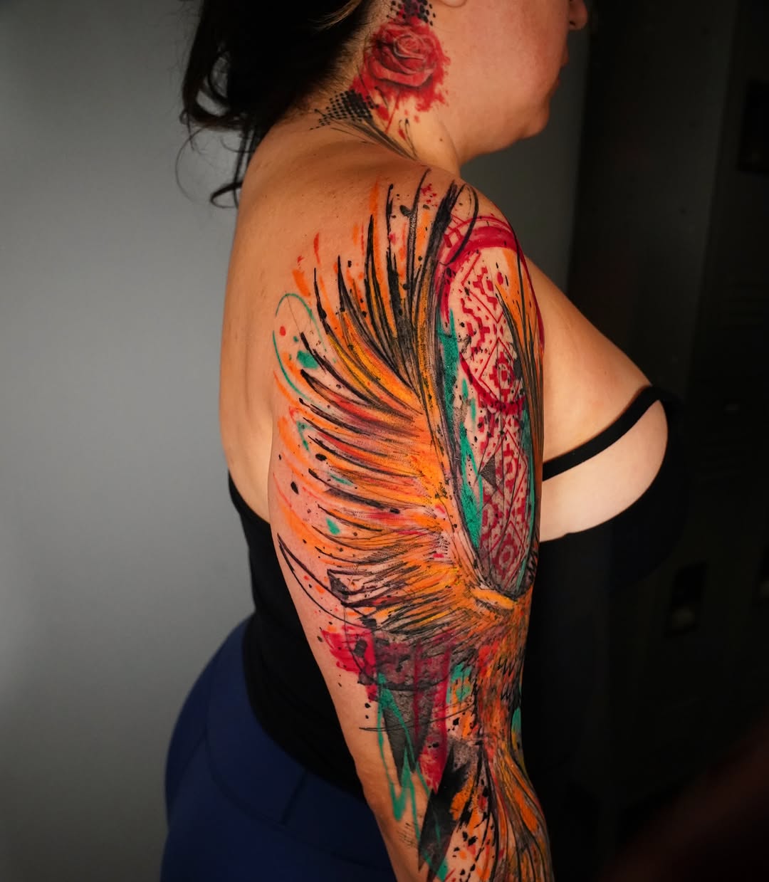 Tattoo by @supremedrone — watercolor, trash_polka