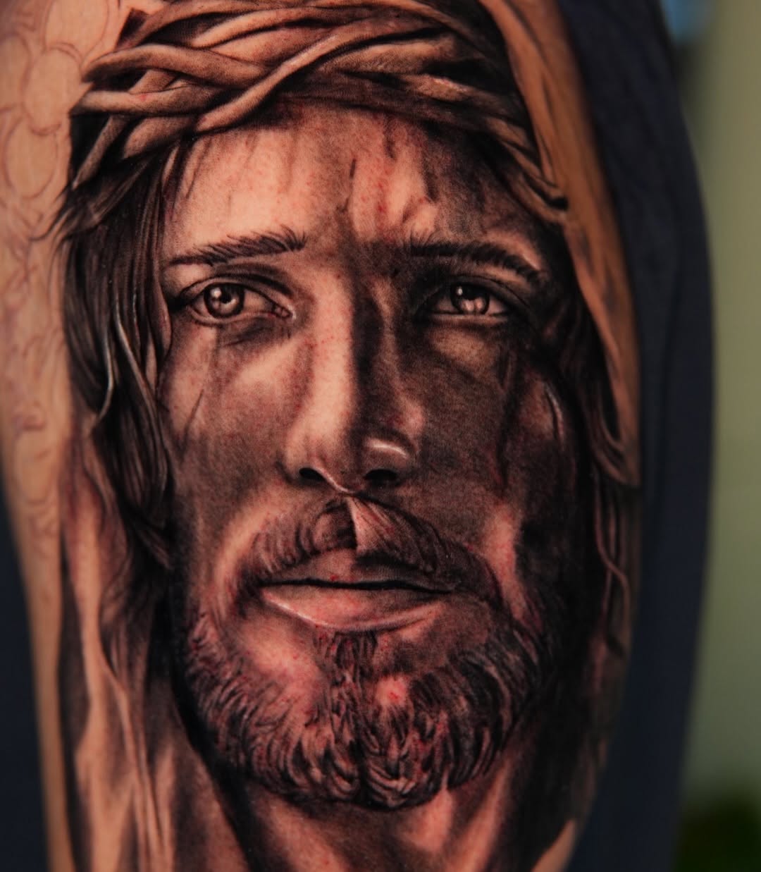 Jesus Christ portrait Chicano tattoo on the forearm by ᴅᴀʟʟᴀꜱ ᴛᴀᴛᴛᴏᴏ ᴀʀᴛɪꜱᴛ