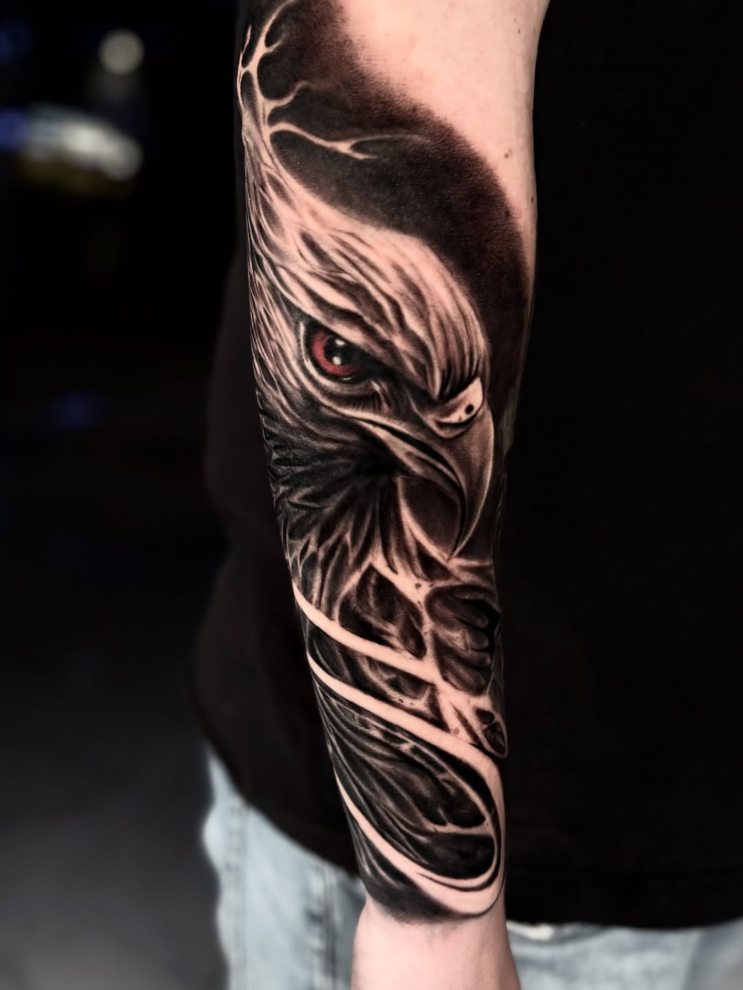 Eagle head realism tattoo on the forearm by Idalia Pulido