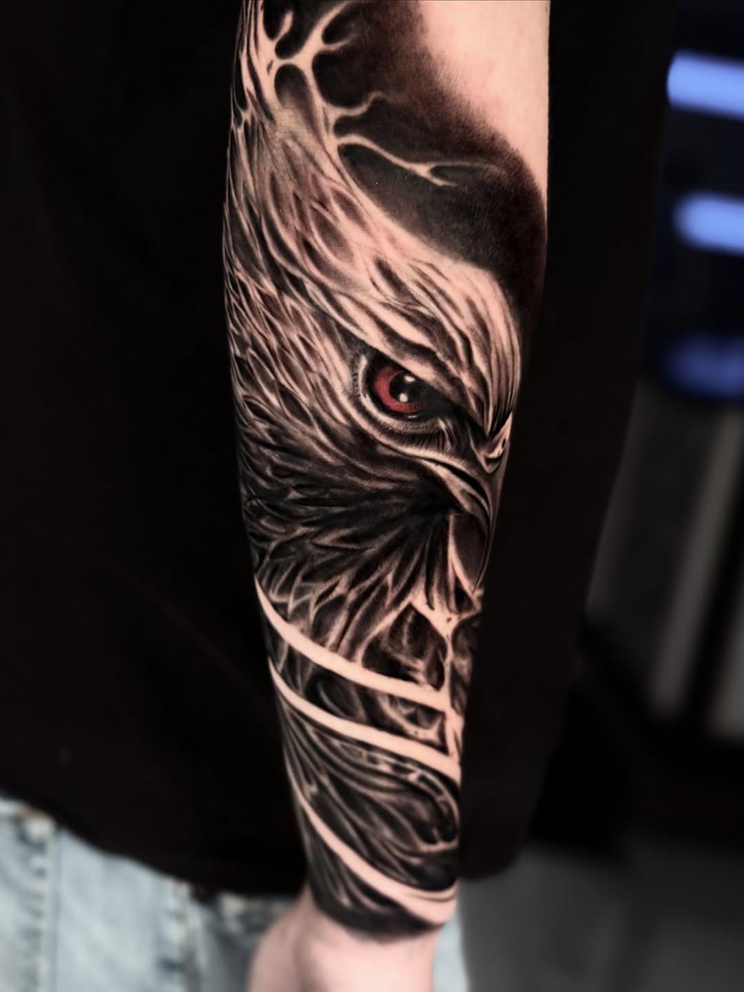 Eagle head realism tattoo on the forearm by Idalia Pulido