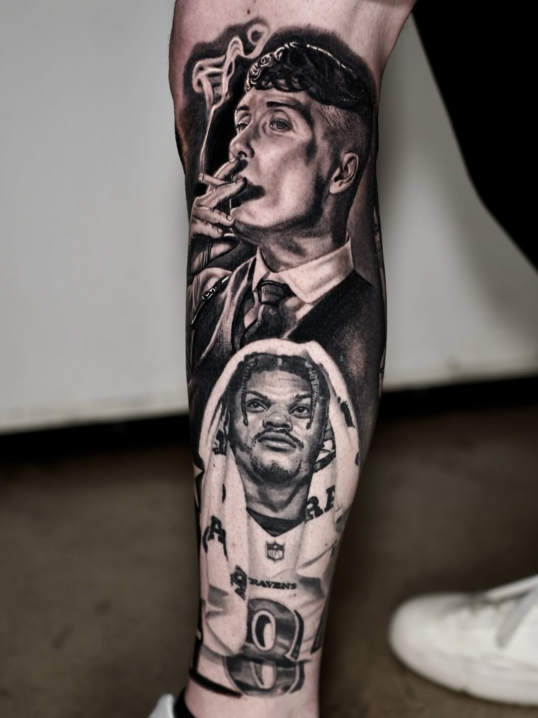 Portraits of two men realism tattoo on the forearm by Joshua Phillips, Mansfield, Ohio