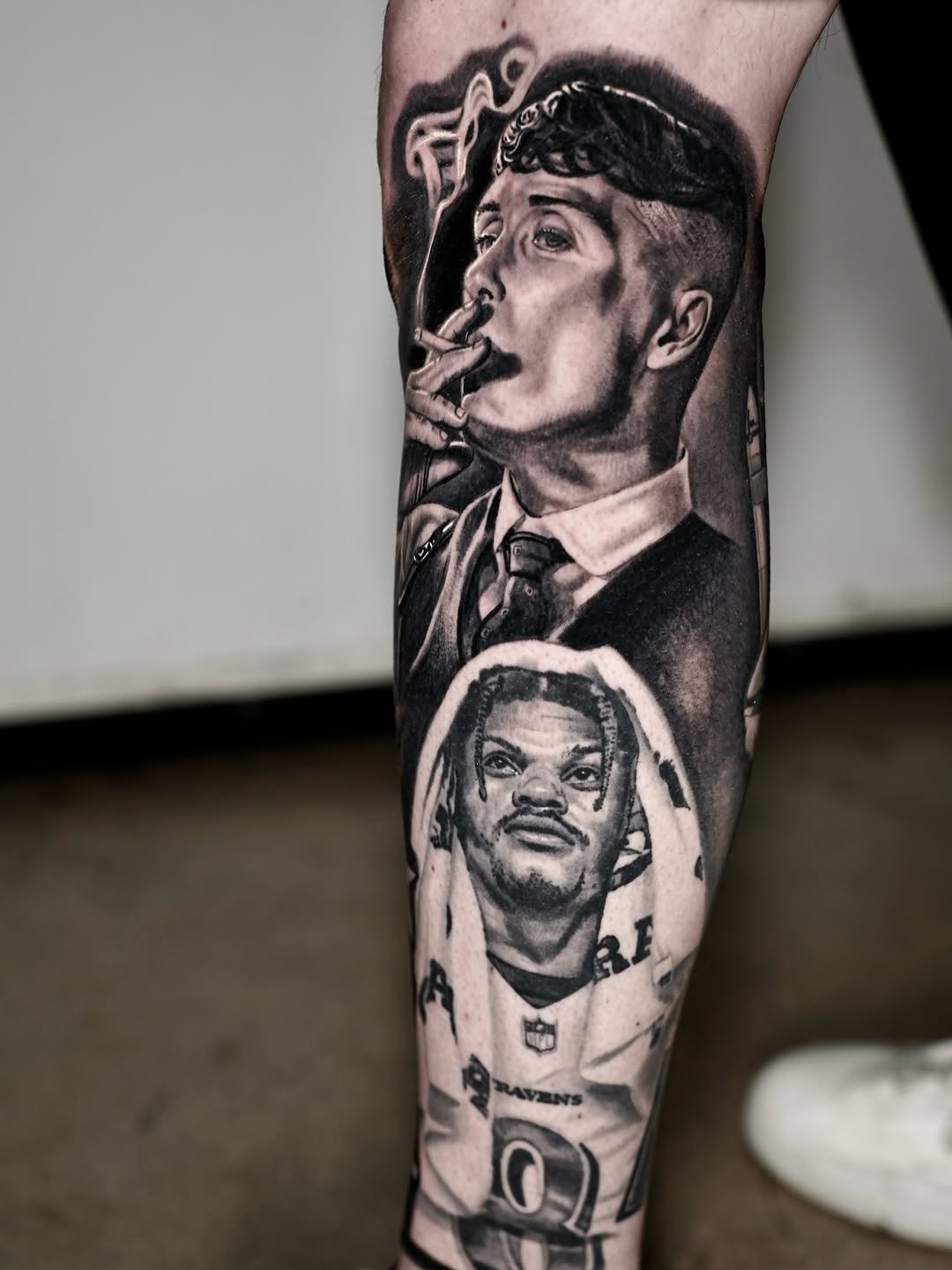 Portraits of two men realism tattoo on the forearm by Joshua Phillips, Mansfield, Ohio
