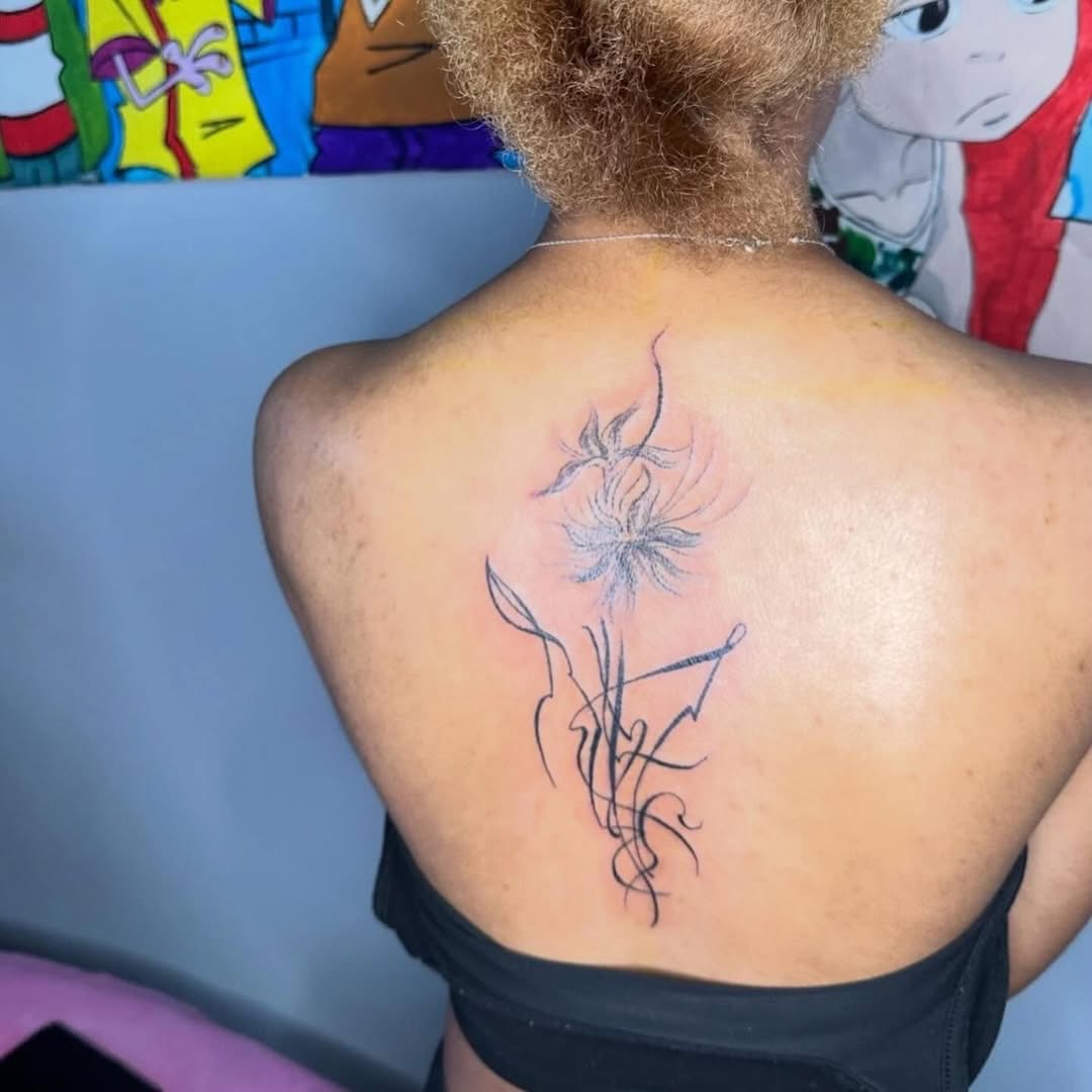 Abstract flower blackwork tattoo on the back by Inkby_larry