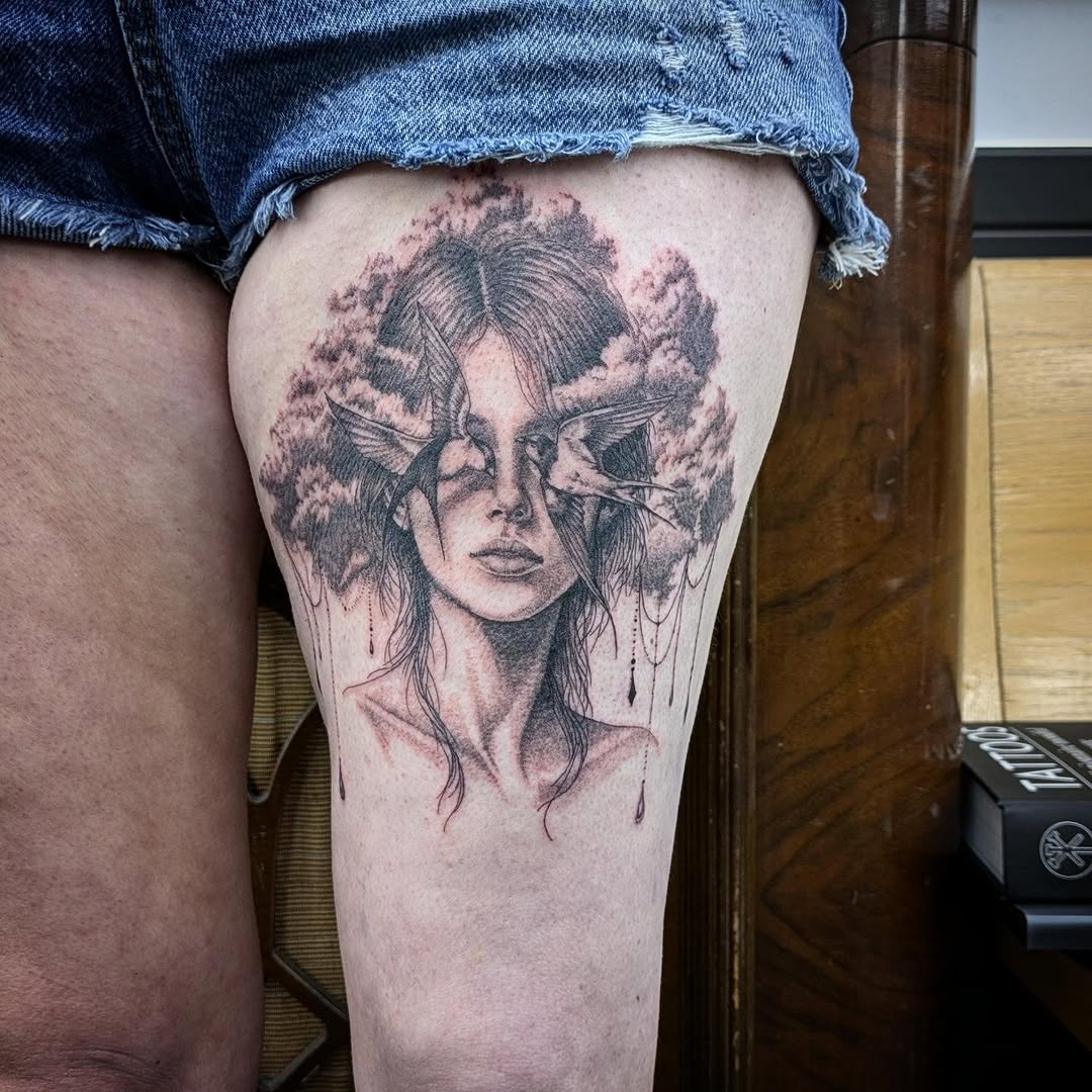 Tattoo by @alizee_tattoo — realism, black_and_grey