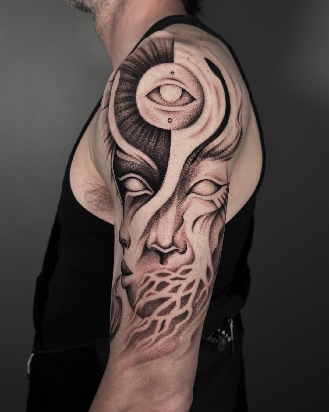 Tattoo by @fineartunbound โ black_and_grey, dotwork