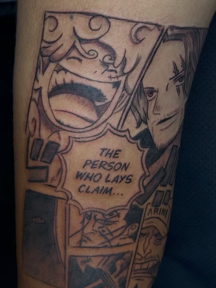 One Piece manga panels anime tattoo on the forearm by Betotats
