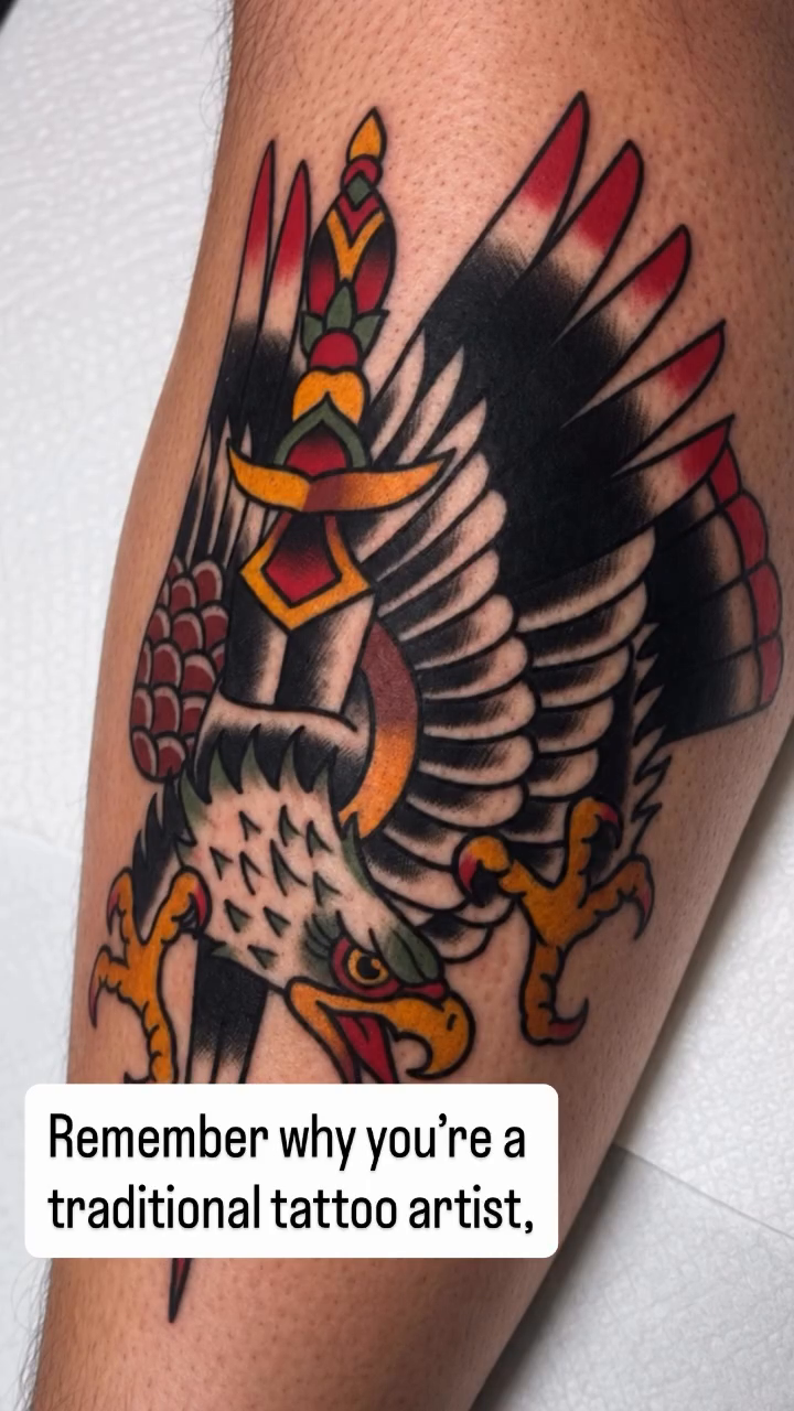 Eagle with dagger American traditional tattoo by Todd Showdown