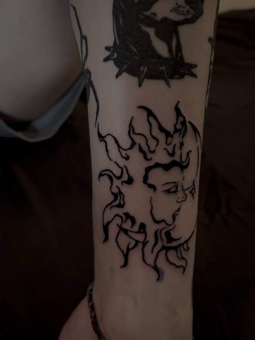 Sun and moon faces cyber sigilism tattoo on the forearm by ☆ ciara ☆