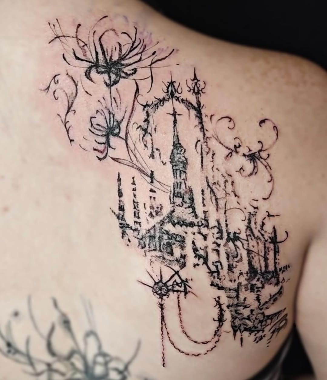 Tattoo by @sebastiana_sangre — illustrative, blackwork
