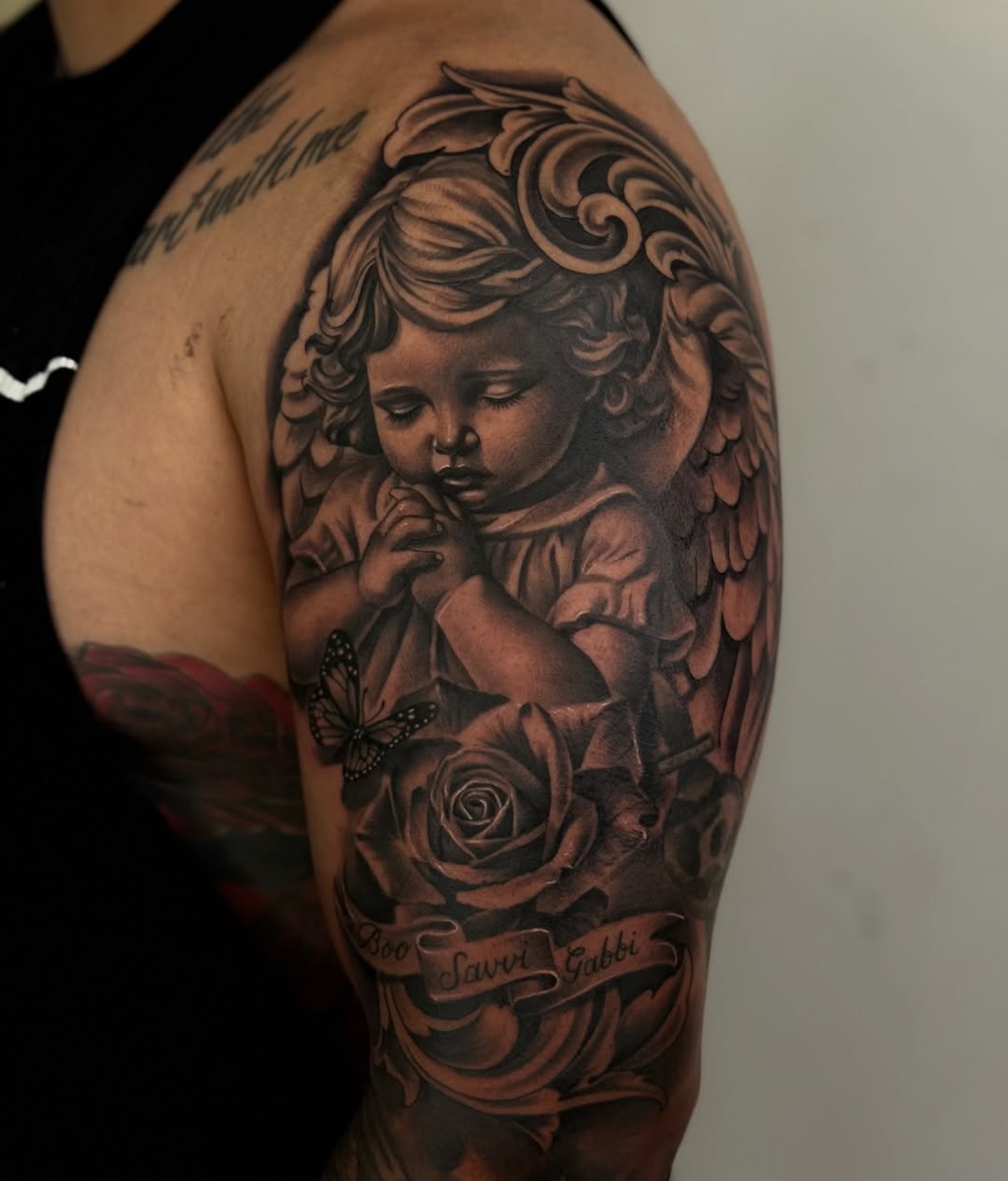 Tattoo by @babygirltat2 β realism, black_and_grey
