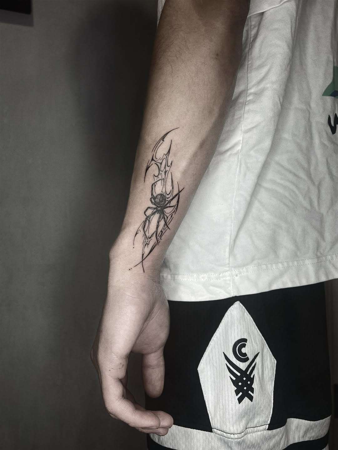 Spider with abstract elements cyber sigilism tattoo on the forearm by ๐ฆ๐๐๐ก ๐ฆ๐๐๐