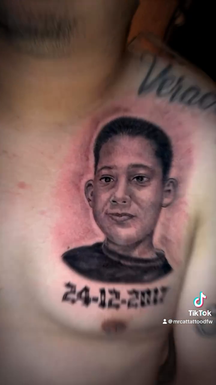 Realism tattoo on the chest by Junior Sanchez Dfw